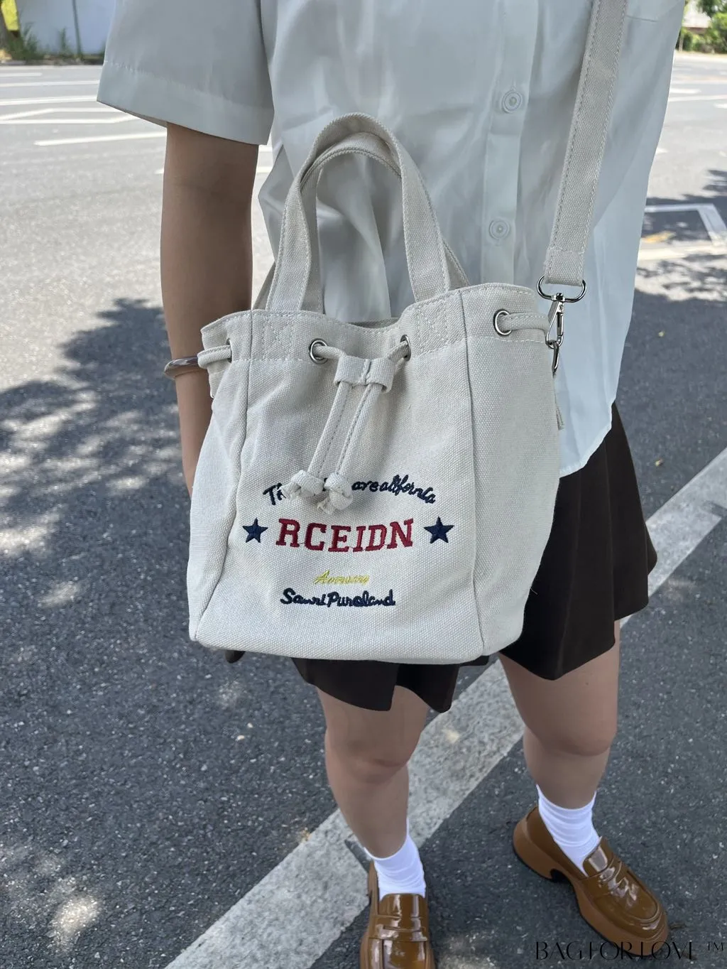 BagForLove - Versatile Mini Alphabet Printed Bucket Bag for Hand, Shoulder, or Crossbody Carry