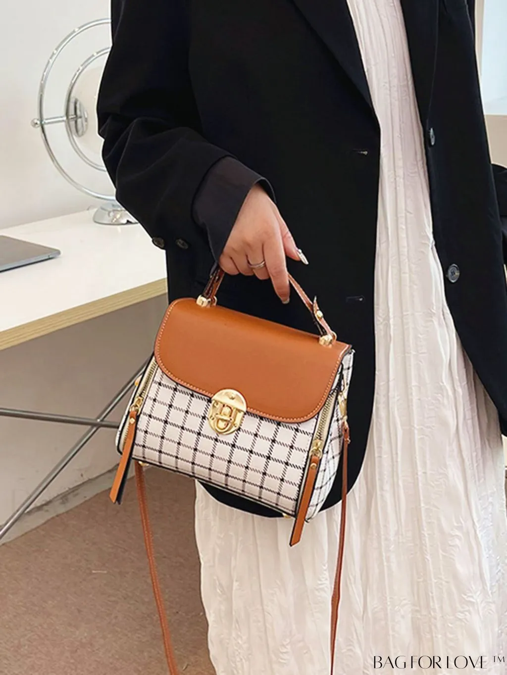 BagForLove - Versatile Plaid Crossbody Bag: Womens Timeless Bucket Bag for Work