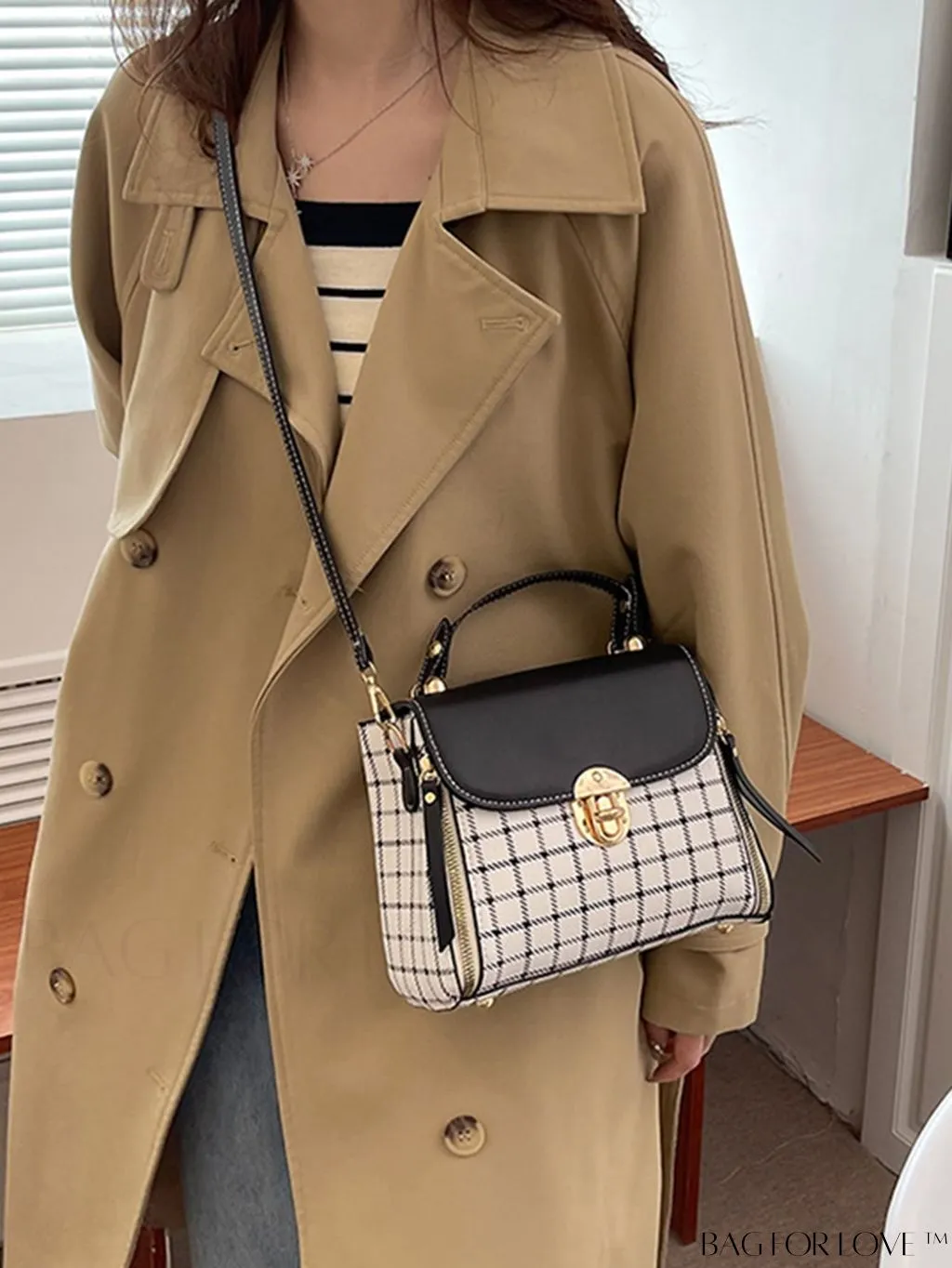BagForLove - Versatile Plaid Crossbody Bag: Womens Timeless Bucket Bag for Work