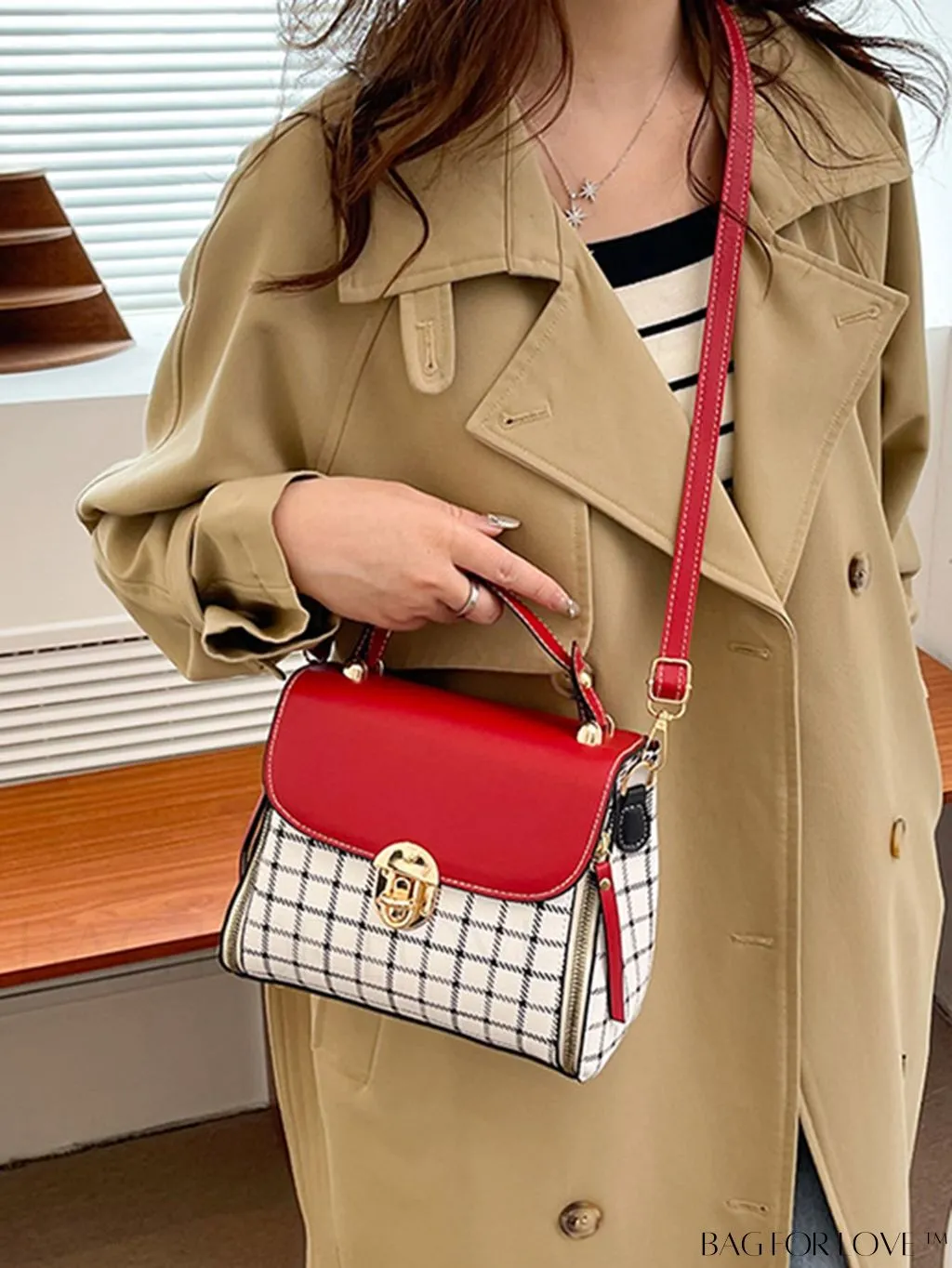 BagForLove - Versatile Plaid Crossbody Bag: Womens Timeless Bucket Bag for Work