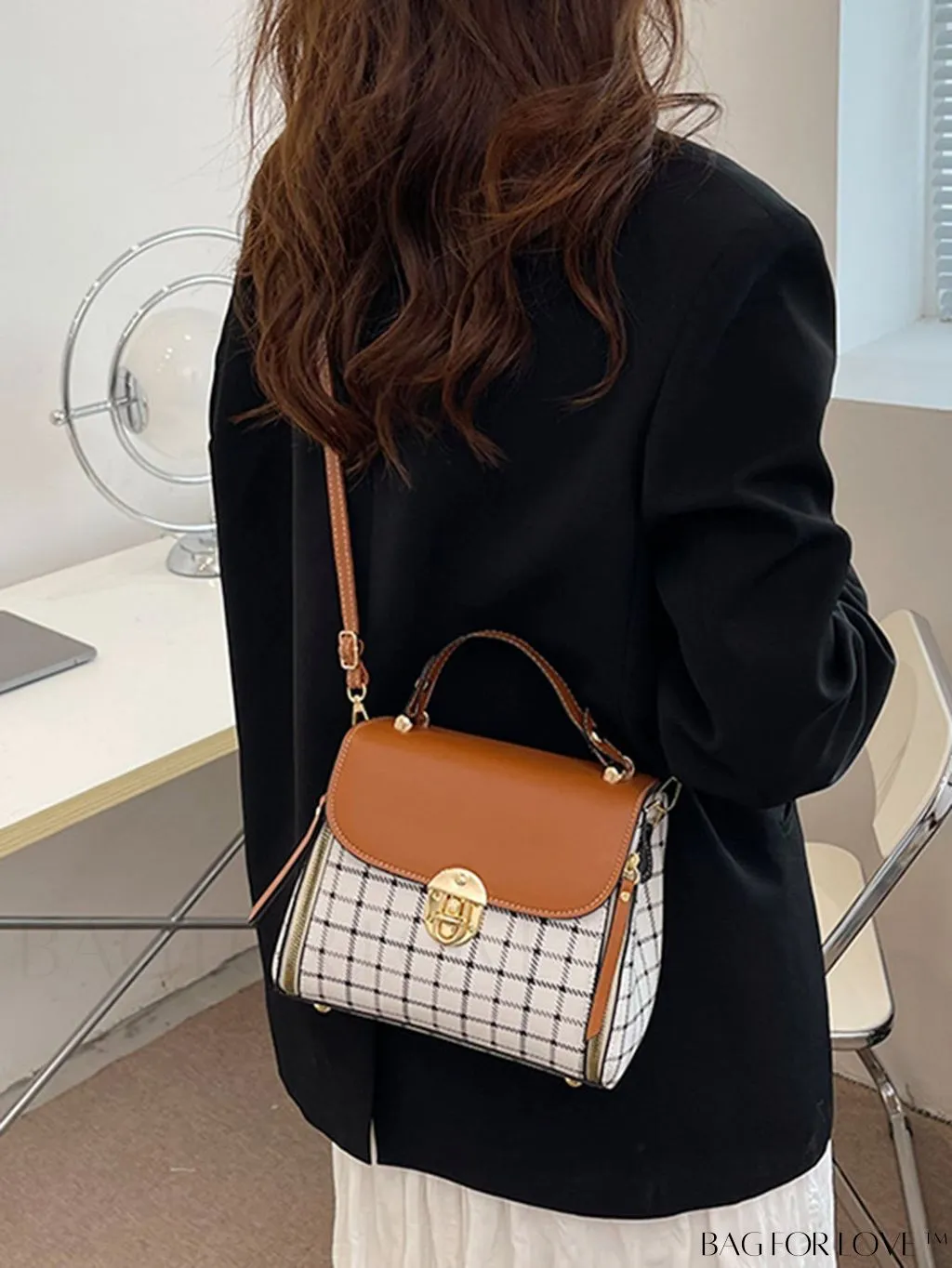 BagForLove - Versatile Plaid Crossbody Bag: Womens Timeless Bucket Bag for Work