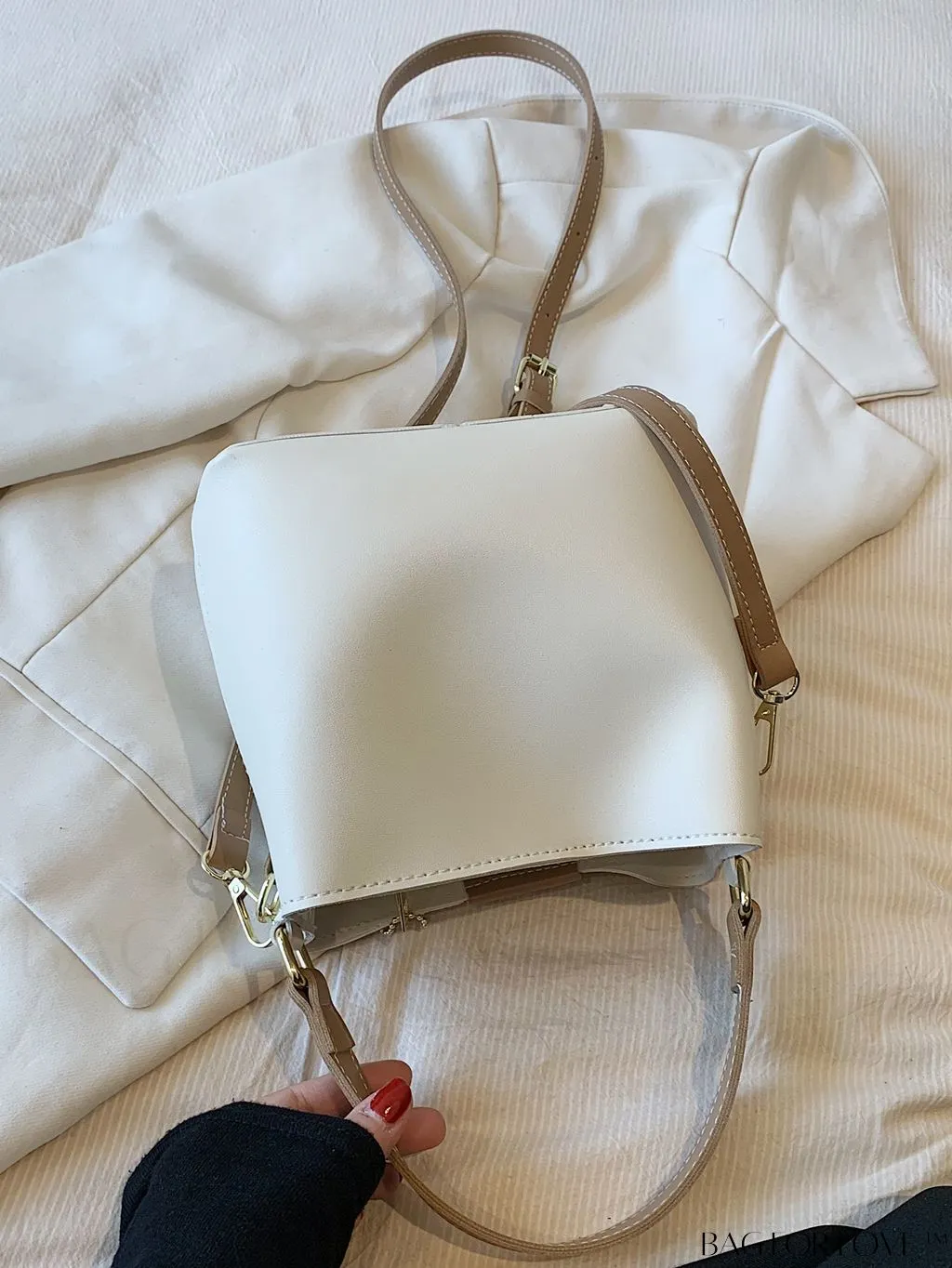 BagForLove - Womens Vegan Leather Bucket Bag - Stylish Designer Tote with Flower Pendant - Medium Satchel