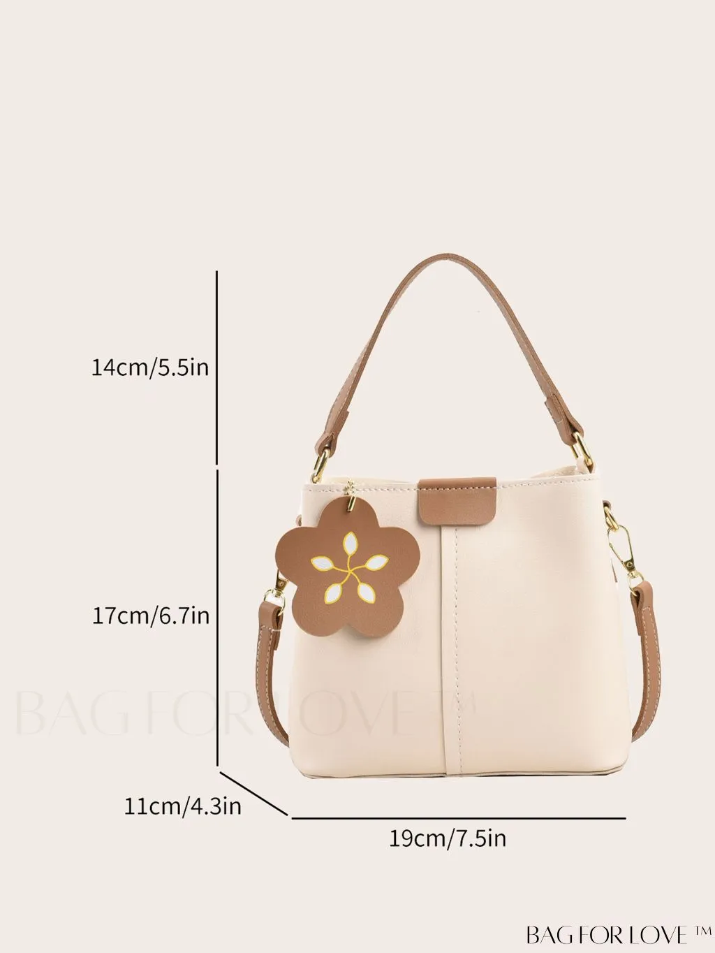 BagForLove - Womens Vegan Leather Bucket Bag - Stylish Designer Tote with Flower Pendant - Medium Satchel