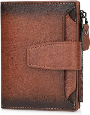 BAIGIO Genuine Leather Wallets for Men with Zipper RFID Card Holders Bifold Wallet for Men Purse Zip Coin Pocket