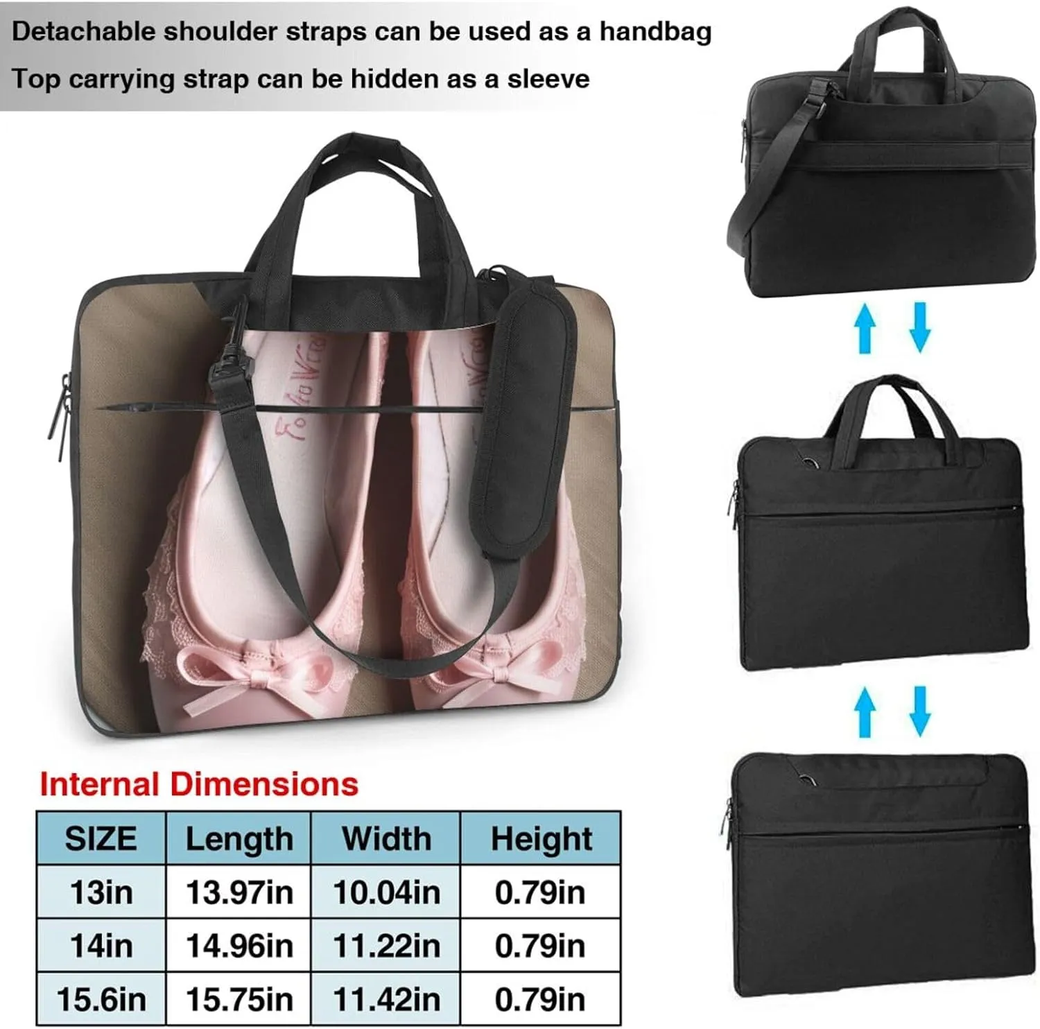 Ballet Shoes Print Laptop Bag Pouch Briefcase Fits 13/14/15.6 inch Notebook Computer Bags for Women Men