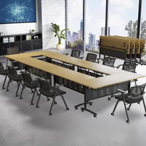 banquet tables 6-Pack Folding Conference Table for 12-16People Modern Flip Top Training Room Tables with Wheels Save Space Rectangle Office Meeting Table Computer Desk forStudy Writing Printer Podcast