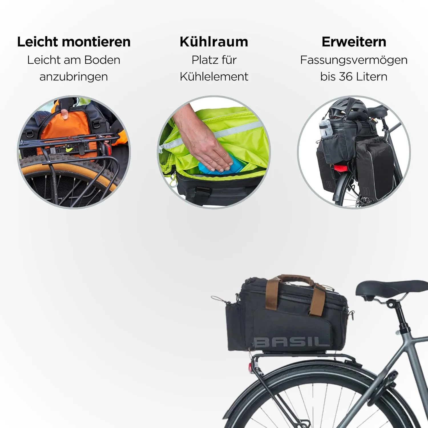 BASIL Bicycle Bag, Miles Trunk Bag, Professional MIK Compatible, 9-36L Waterproof