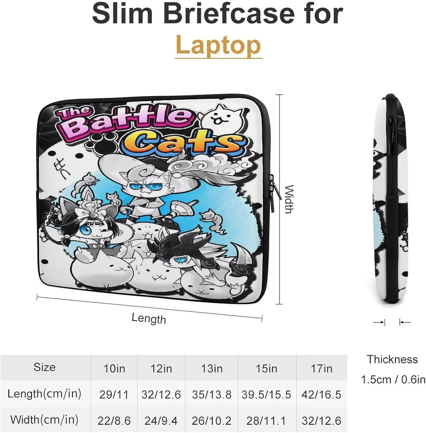 Battle-Cats Slim Laptop Bag - Lightweight And Water-Resistant Carrying Case with Handle
