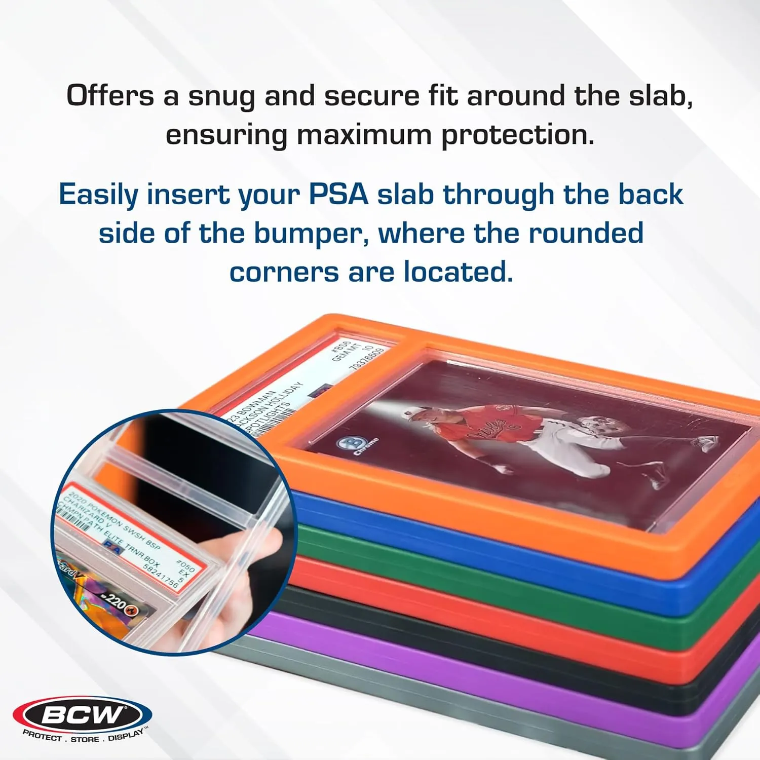 BCW Graded Card Slab Bumpers - Green | TPE Edge Protectors for PSA Slabs (2017–Current) | Secure Fit & Easy Grip | Pack of 6 Bumpers for PSA-Graded Card Cases | Collector-Grade Protection