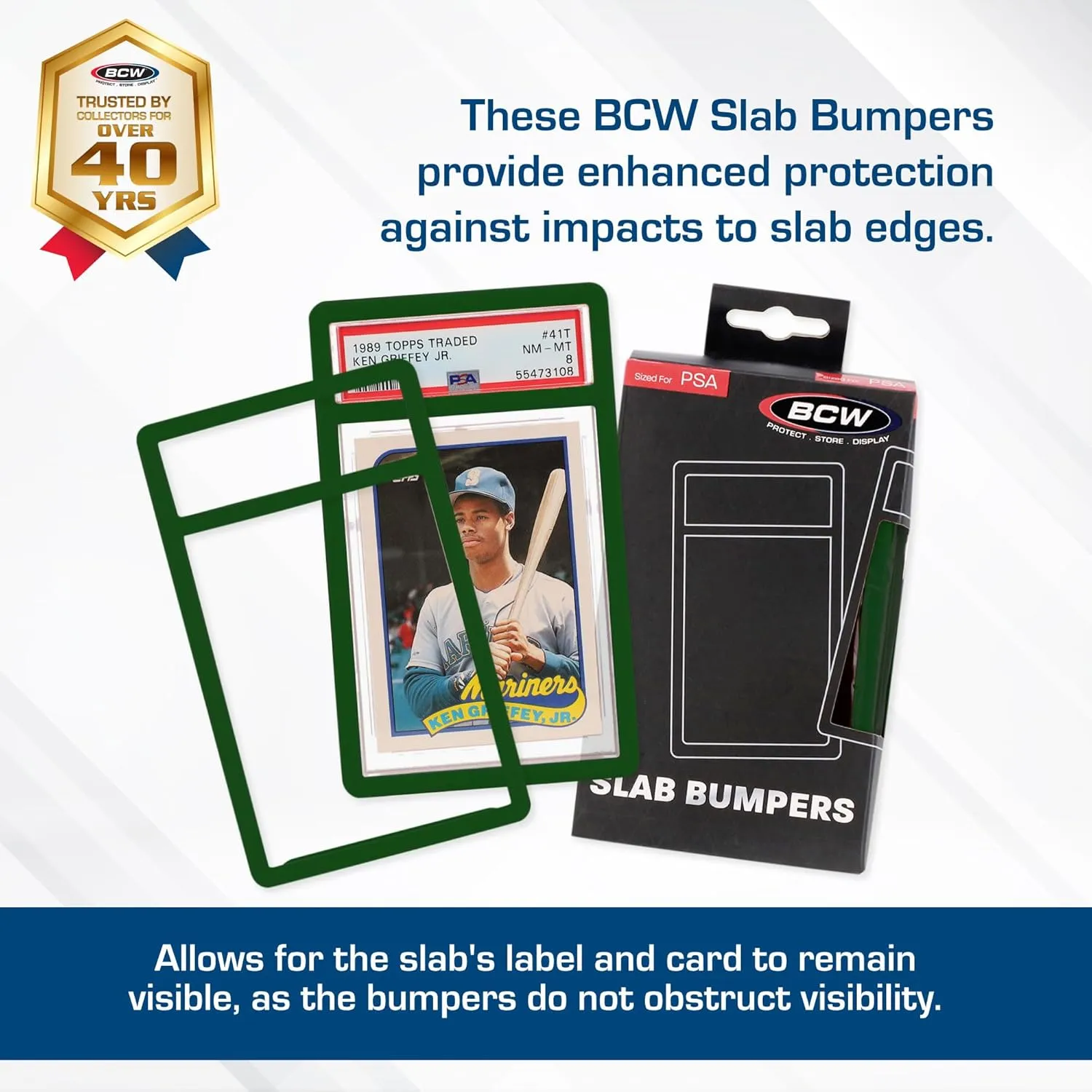 BCW Graded Card Slab Bumpers - Green | TPE Edge Protectors for PSA Slabs (2017–Current) | Secure Fit & Easy Grip | Pack of 6 Bumpers for PSA-Graded Card Cases | Collector-Grade Protection