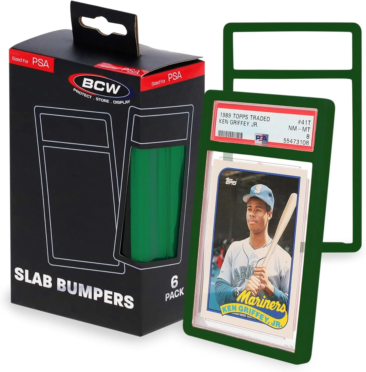 BCW Graded Card Slab Bumpers - Green | TPE Edge Protectors for PSA Slabs (2017–Current) | Secure Fit & Easy Grip | Pack of 6 Bumpers for PSA-Graded Card Cases | Collector-Grade Protection
