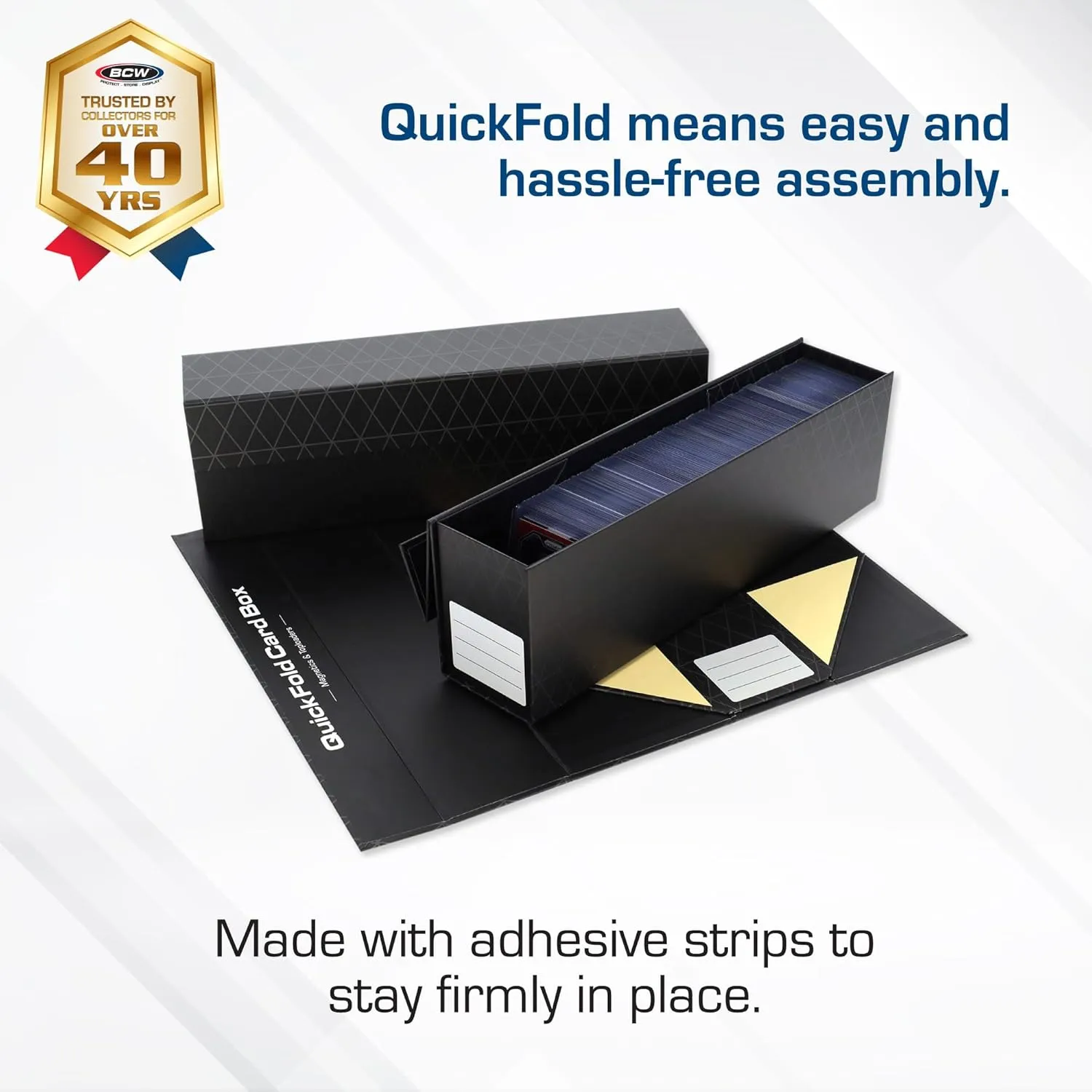 BCW QuickFold Card Boxes - Toploader Storage | Fits 850-1200 Cards Each | Magnetic Closure, Easy Assemble - 3 Pack