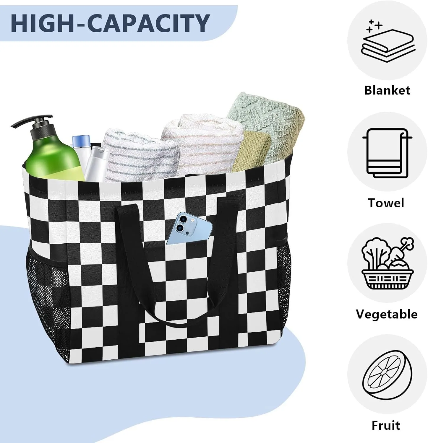 Beach Bag for Women Polka Dot Red Sandproof Pool Bags Large Canvas Tote Bag with Pocket for Travel Beach Gym Pool