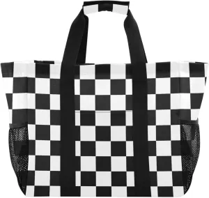Beach Bag for Women Polka Dot Red Sandproof Pool Bags Large Canvas Tote Bag with Pocket for Travel Beach Gym Pool