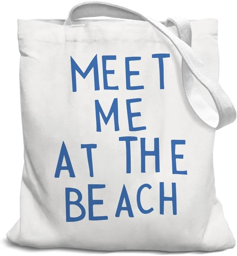 Beach Canvas Tote Bag, Meet Me at the Beach Sign, Beach Reusable Grocery Bags, Best Gift for Beach Lovers, Shopping Gift Bag for Work Travel Shoulder Bag