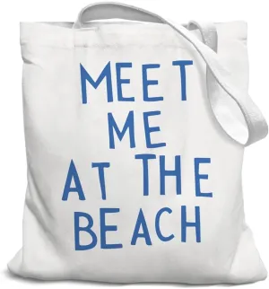 Beach Canvas Tote Bag, Meet Me at the Beach Sign, Beach Reusable Grocery Bags, Best Gift for Beach Lovers, Shopping Gift Bag for Work Travel Shoulder Bag