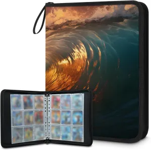 Beach Sunset 3 Ring Trading Zipper Binder Strap, Trading Card Binder 4 Pocket, 400 Pockets Card Holder with 50 Removable Sleeves for Game Cards