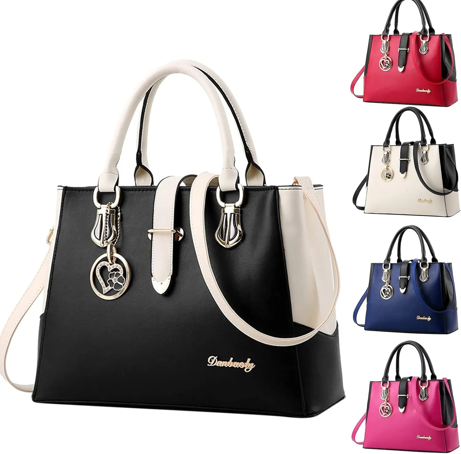 Beach Tote Bag 4 Packet Leather Solid Color Handbags Shoulder Bags Crossbody Hobo Bags Card Purse Work Travel Essential J