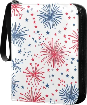 Beautiful Fireworks Stars Card Binder 4 Pocket Collectible Trading Card Albums with 50 Sleeves Double Side PU Waterproof 3 Ring for Sports & Game Cards