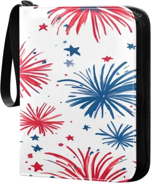 Beautiful Fireworks Stars Card Binder 4 Pocket Collectible Trading Card Albums with 50 Sleeves Double Side PU Waterproof 3 Ring for Sports & Game Cards