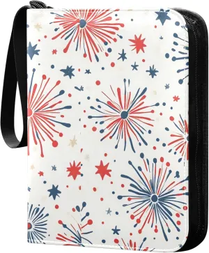 Beautiful Fireworks Stars Card Binder 4 Pocket Collectible Trading Card Albums with 50 Sleeves Double Side PU Waterproof 3 Ring for Sports & Game Cards