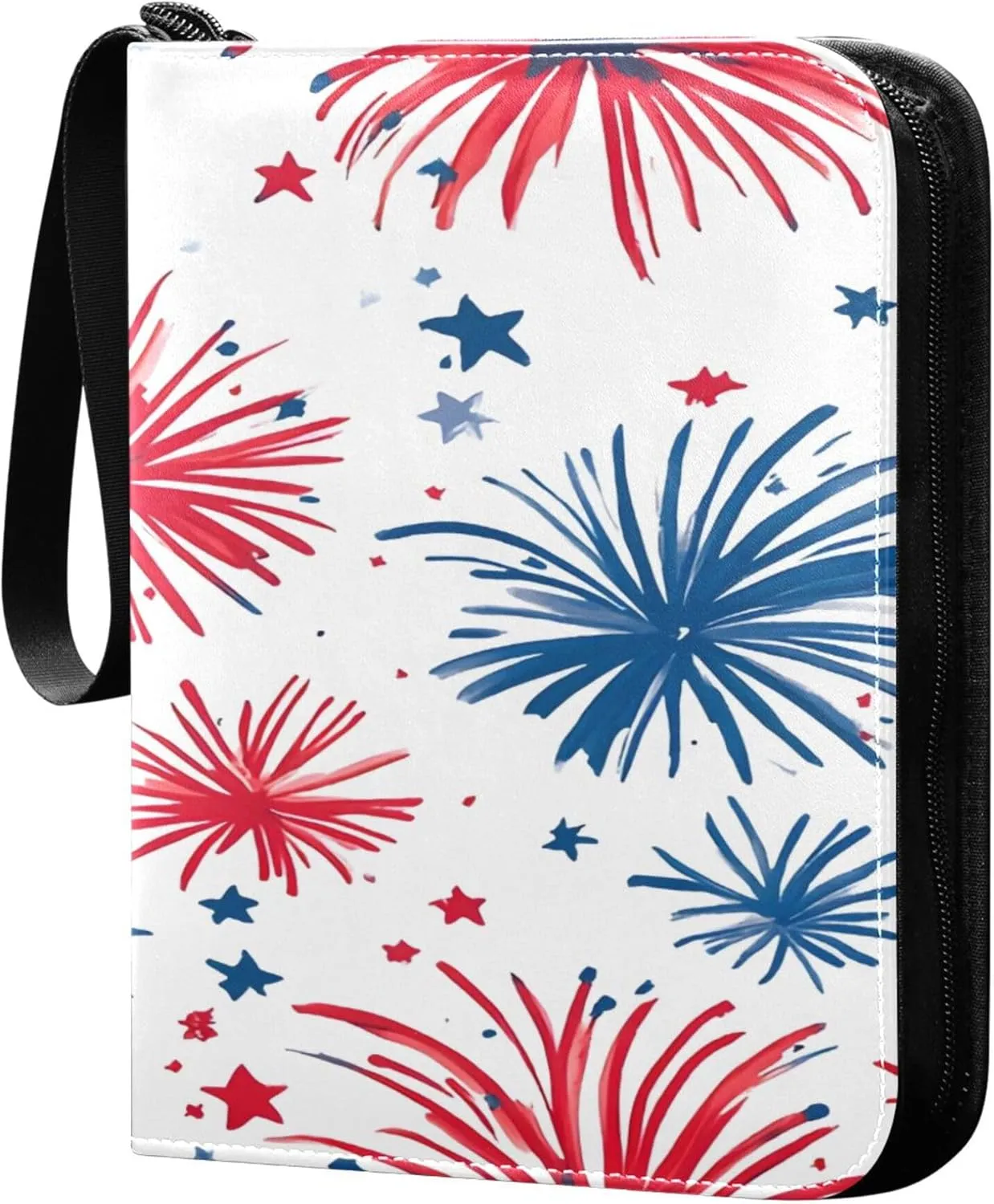 Beautiful Fireworks Stars Card Binder 4 Pocket Collectible Trading Card Albums with 50 Sleeves Double Side PU Waterproof 3 Ring for Sports & Game Cards