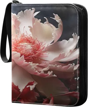 Beautiful Flowers Card Binder 4 Pocket Collectible Trading Card Albums with 50 Sleeves Double Side PU Waterproof 3 Ring for Sports & Game Cards