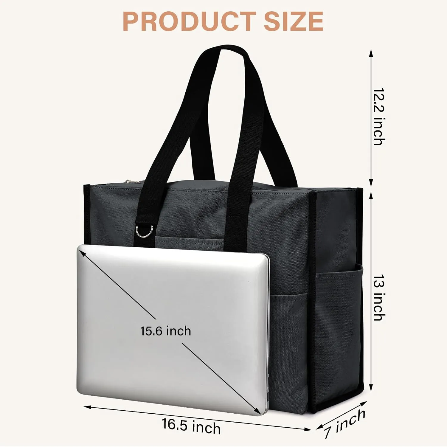 Becokan Large Tote Bag for Women Waterproof with 12 Pockets Top Zipper Closure Utility Teacher Nurse Bags for Work School