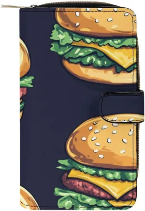 Beef Cheeseburger Hamburger Stylish Leather Wallet Womens Mens Slim Purse Secure Card Holder Durable Bifold Clutch Handbag