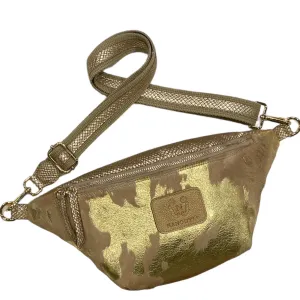 Beige and gold vintage calf-hair leather belt bag