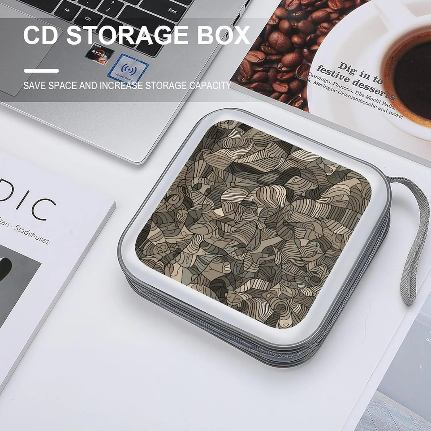 Beige Block Pattern Portable CD Case Holder,DVD Wallet Holder 40 Capacity CD Cases Storage DVD Book Binder for Car Home Travel
