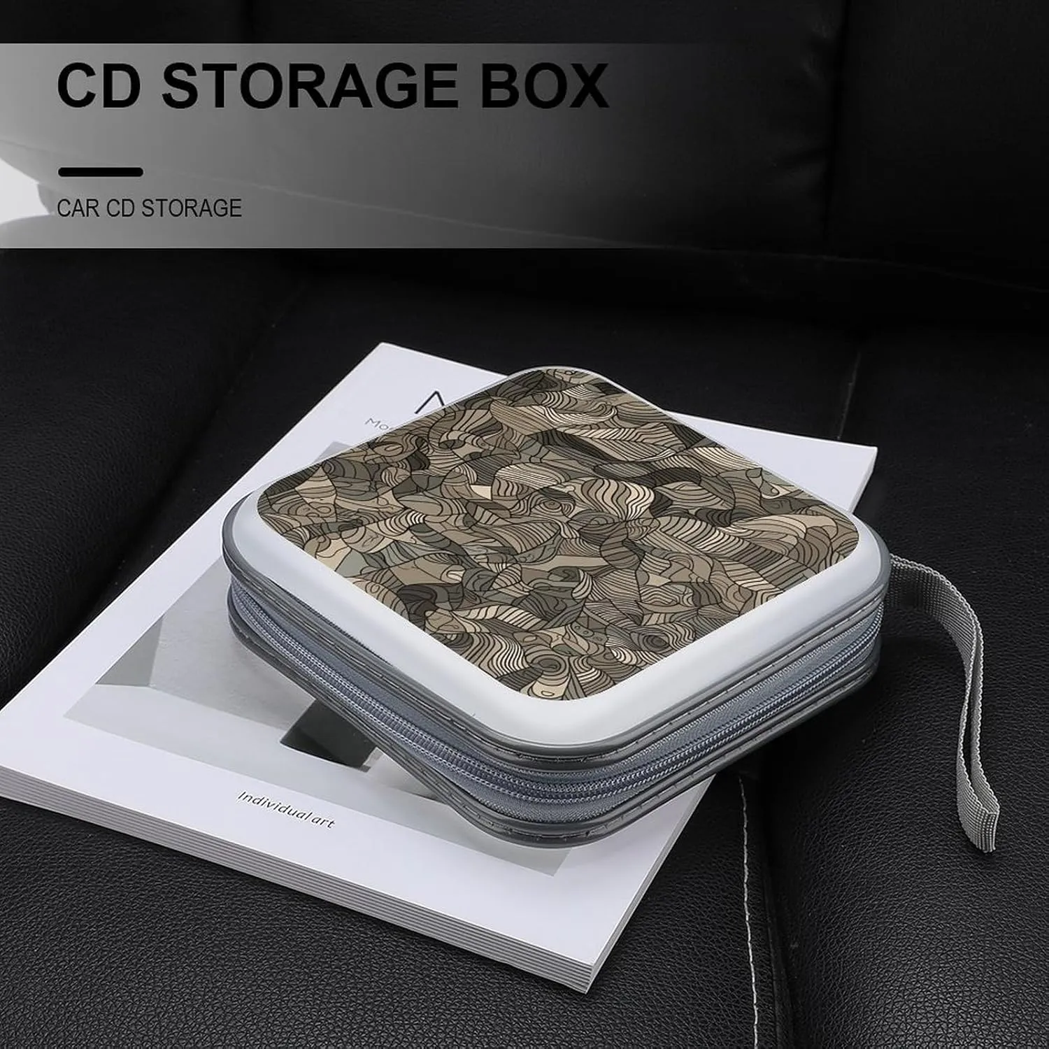 Beige Block Pattern Portable CD Case Holder,DVD Wallet Holder 40 Capacity CD Cases Storage DVD Book Binder for Car Home Travel