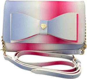 Betsey Johnson Pink Multi Rainbow Colored Double Bow Detail Wallet On A String Crossbody
