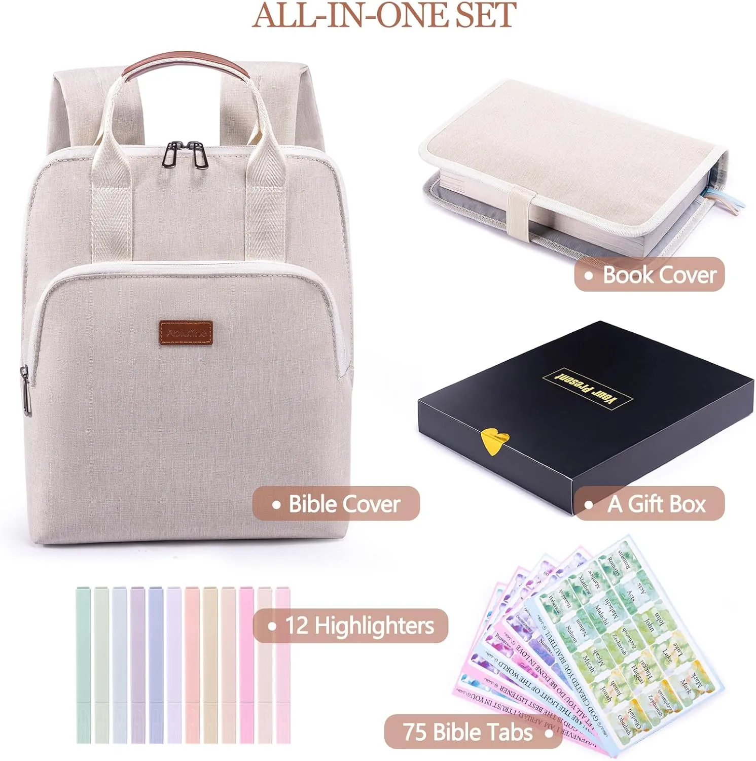 Bible Carring Backpack with Bible Cover,12 Highlighters and 75 Bible Tabs - Bible Bags -Bible Carrying Case -Bible Cover Case for Bible Study Suppliers, Bible Accessories for Women,Men