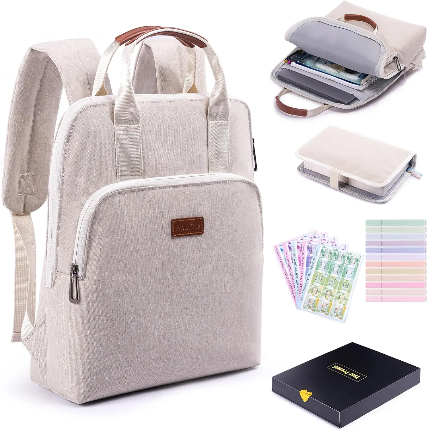 Bible Carring Backpack with Bible Cover,12 Highlighters and 75 Bible Tabs - Bible Bags -Bible Carrying Case -Bible Cover Case for Bible Study Suppliers, Bible Accessories for Women,Men
