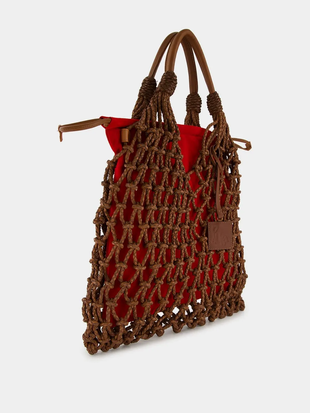 Big Marble Red Dahlia Leather Macramé Maxi Purse