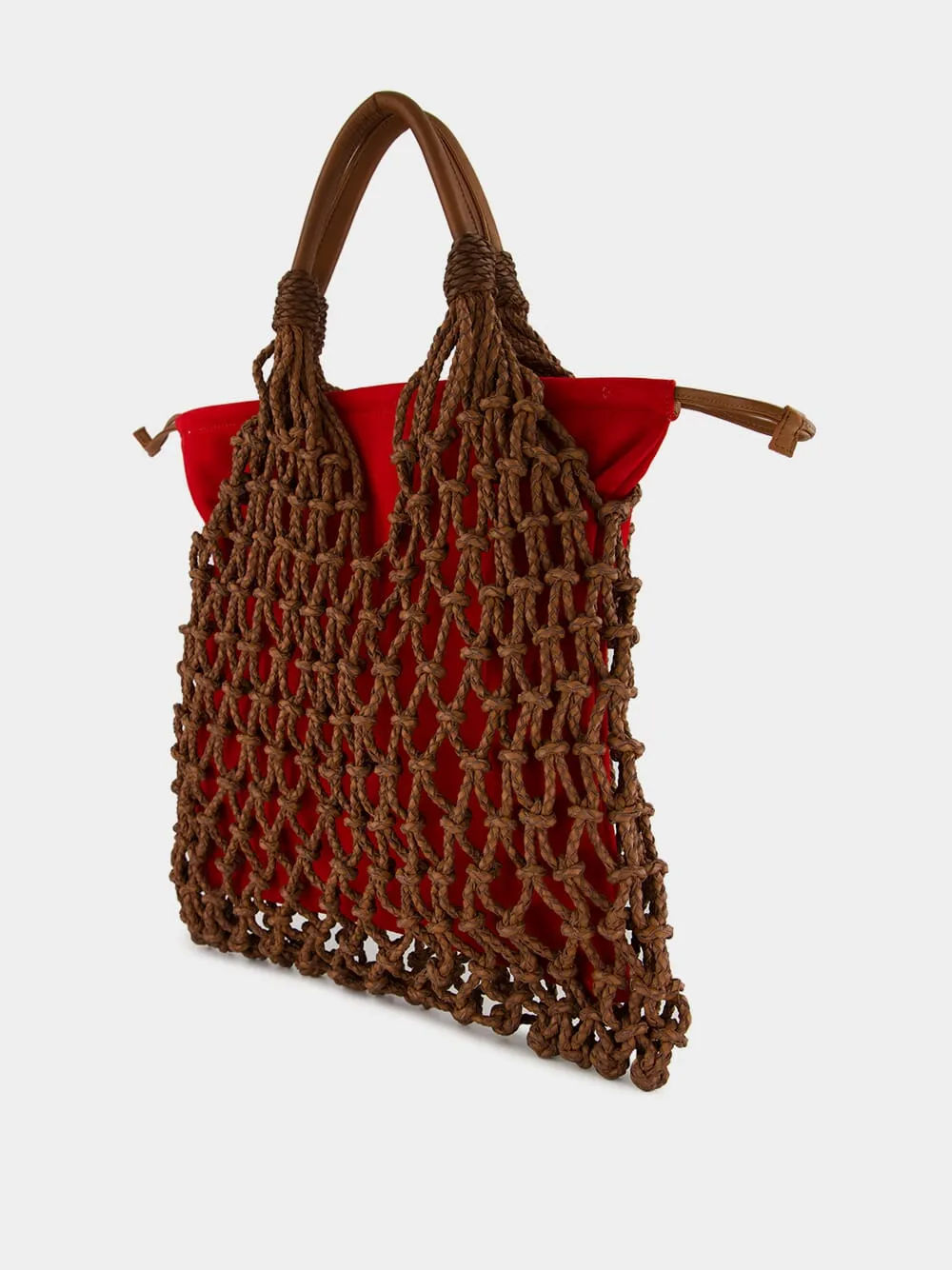 Big Marble Red Dahlia Leather Macramé Maxi Purse