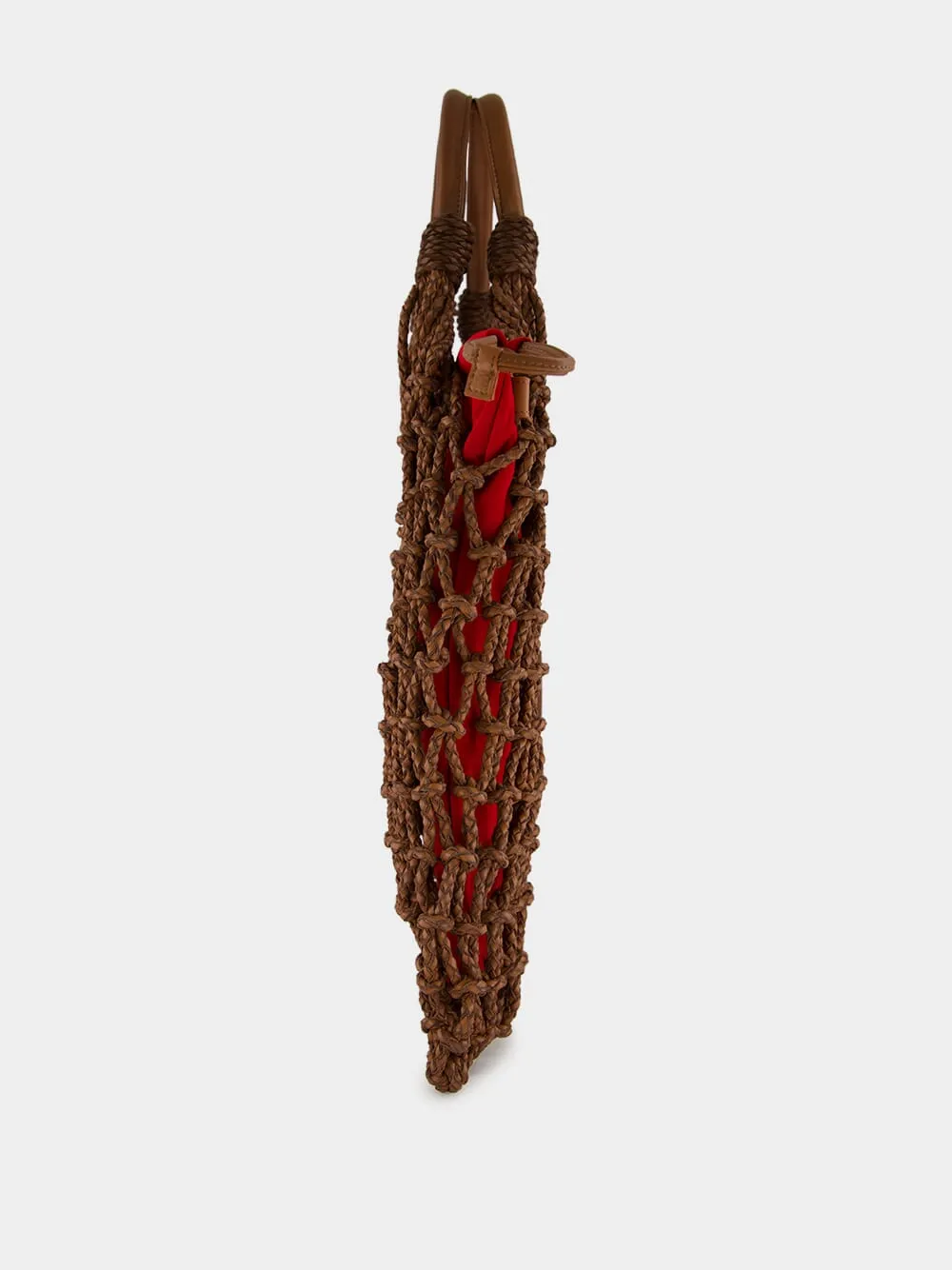 Big Marble Red Dahlia Leather Macramé Maxi Purse
