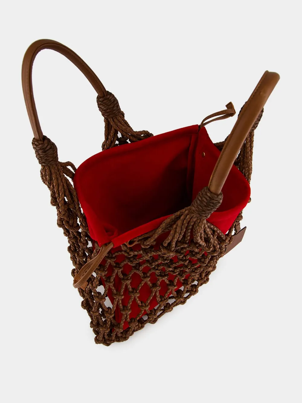 Big Marble Red Dahlia Leather Macramé Maxi Purse