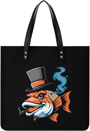 Big Trout Tote Bag for Women PU Leather Purses Handbags Shoulder Bag for Top Handle