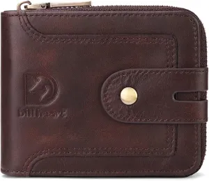 bill heart Men Wallet with Zipper Genuine leather Bifold Purse for Mens ID Window and Coin Pocket…