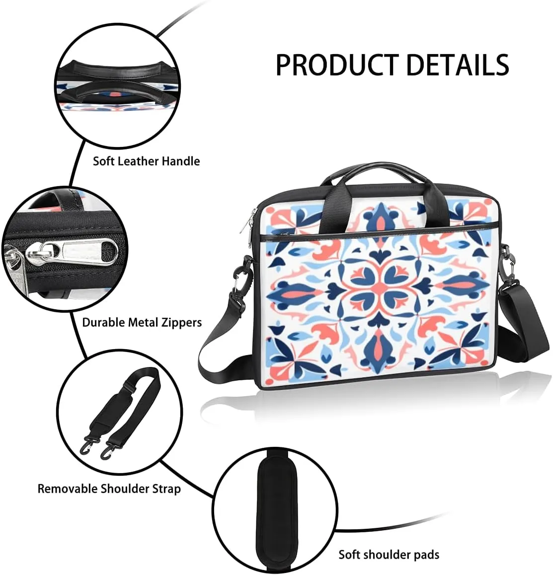 Black And White Butterfly Laptop Bag for Men Women 13-15 Inch Case Bags Sleeve Shoulder with Anti Slip Removable