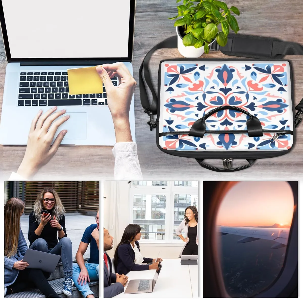 Black And White Butterfly Laptop Bag for Men Women 13-15 Inch Case Bags Sleeve Shoulder with Anti Slip Removable