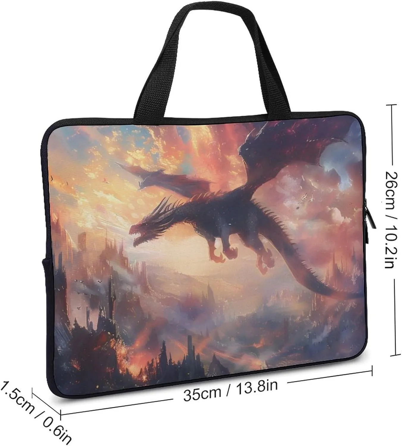Black Dragon Flying Burning Trees Laptop Sleeve Portable Waterproof Computer Bag Pouch Handbag Protective Sleeve