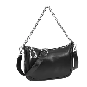 Blingstrap Women Leather Cross-Body Strap Handbag Black