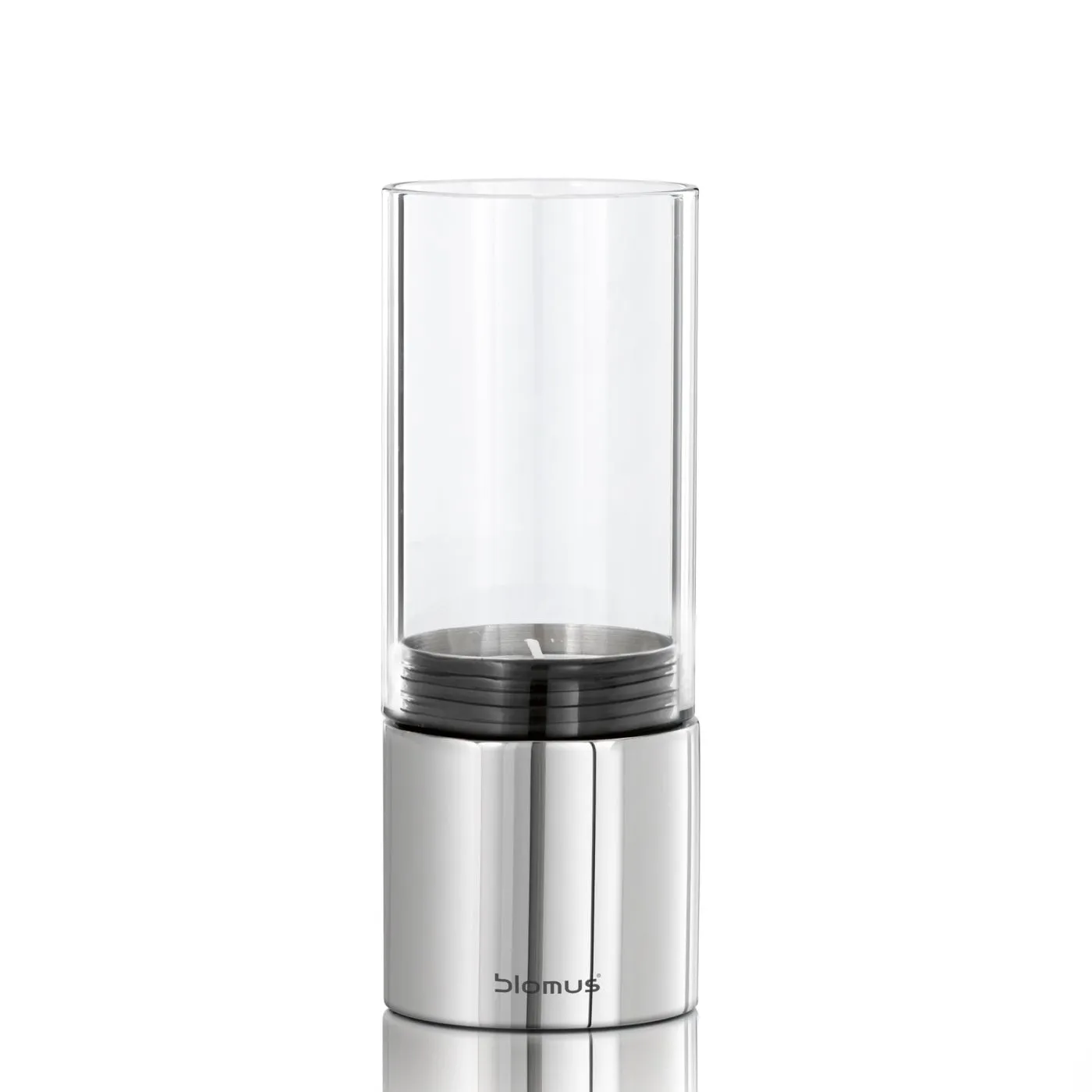 Blomus Tealight Holder: Polished Stainless-Steel with Clear Glass FARO