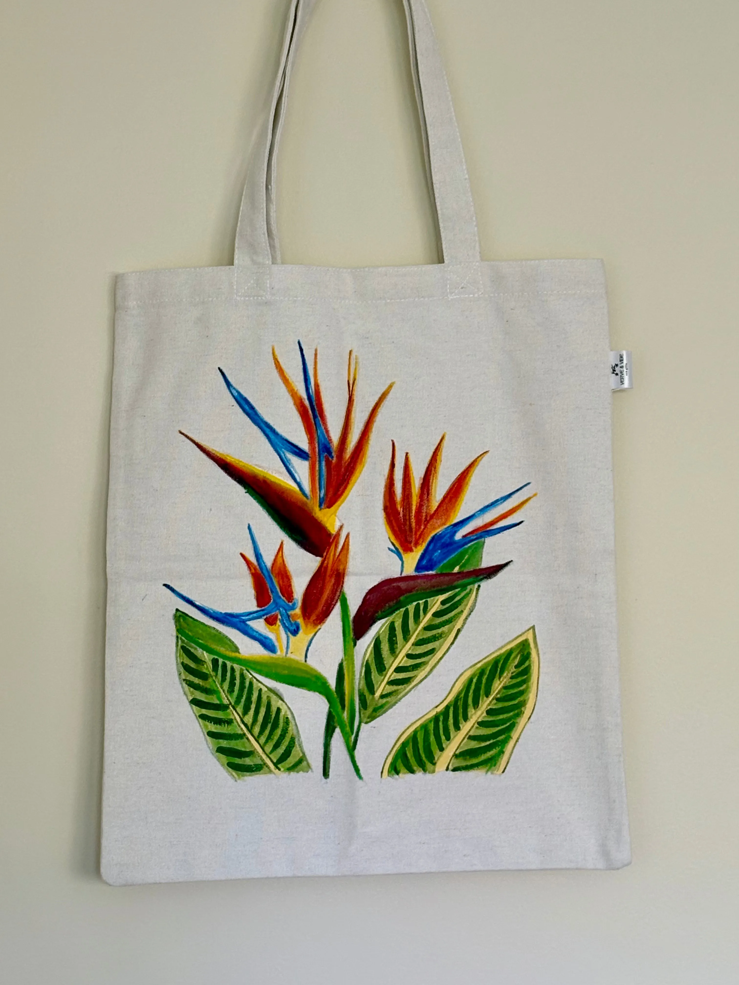 Blooming Bird of Paradise - Hand Painted, Canvas Tote Bag