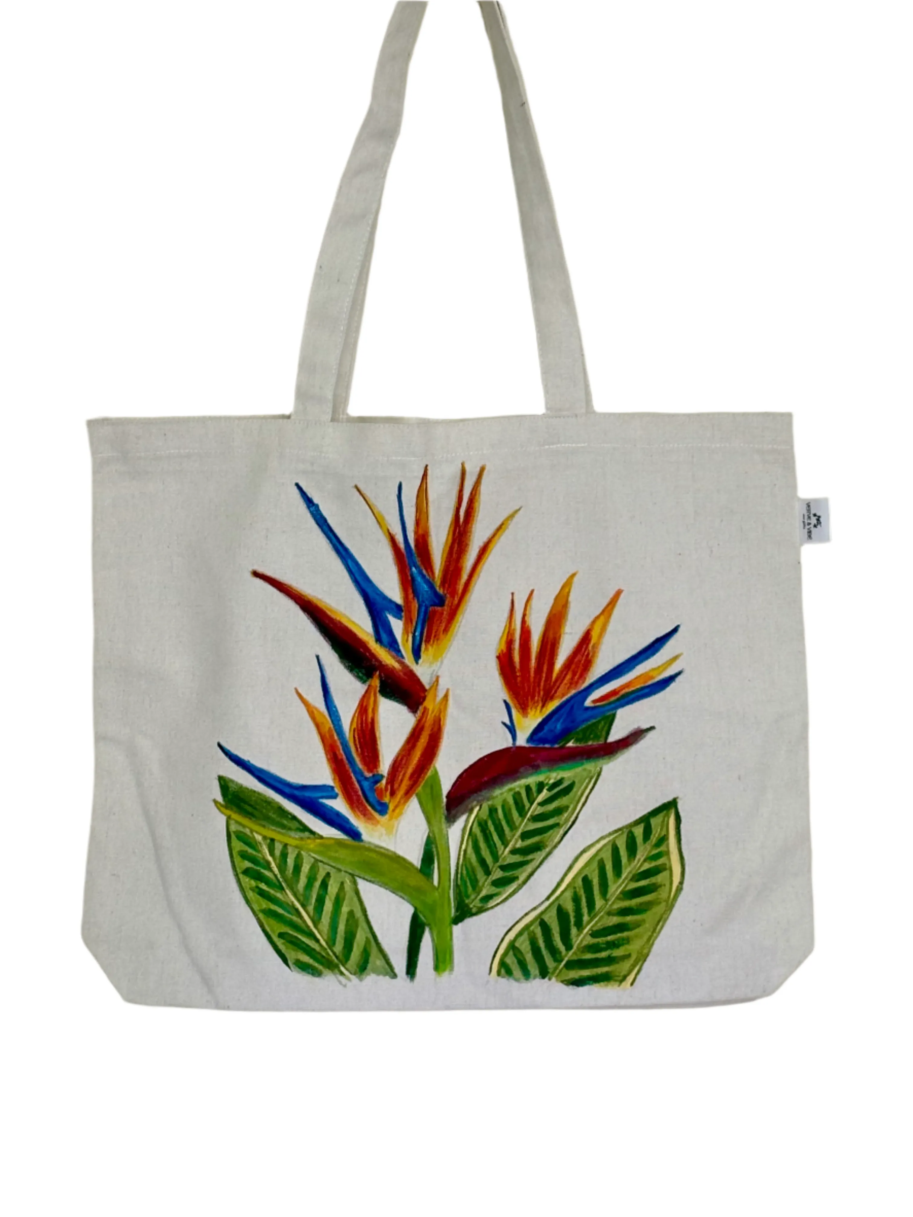 Blooming Bird of Paradise - Hand Painted, Canvas Tote Bag