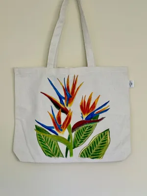 Blooming Bird of Paradise - Hand Painted, Canvas Tote Bag