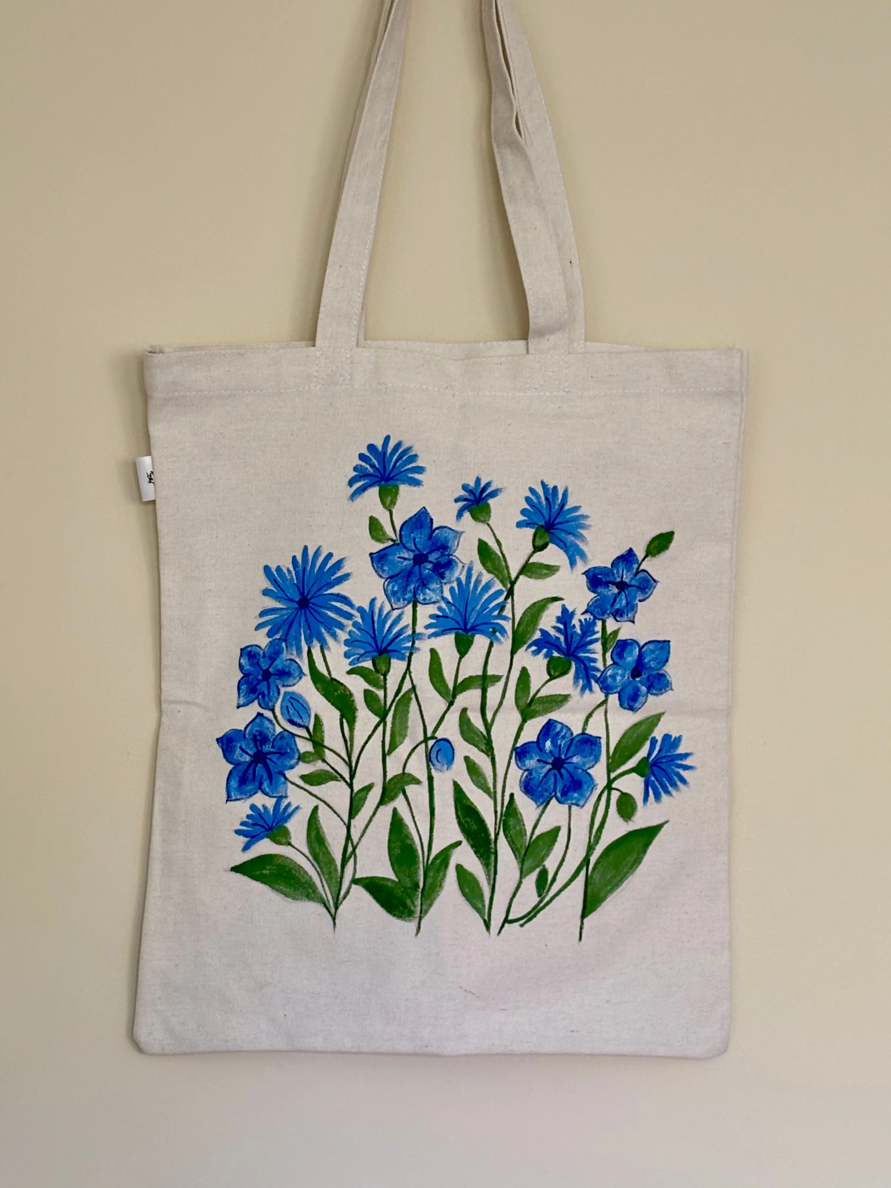 Blue Blossoms - Hand Painted, Canvas Tote Bag